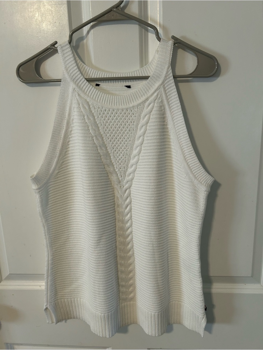 Tommy Hilfiger White Knit Cable-Front Halter Tank Top